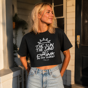 The Sun, The Sand, & A Drink In My Hand Cropped Boxy Tee — lifestyle hero