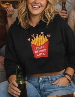 Fries Before Guys Cropped Hoodie