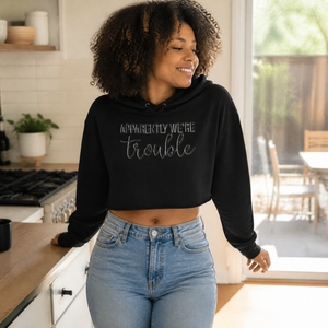 Light Blue Apparently We're Trouble Cropped Hoodie — lifestyle hero