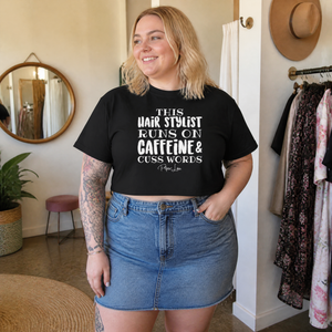 This Hair Stylist Runs On Caffeine Cropped Boxy Tee — lifestyle hero