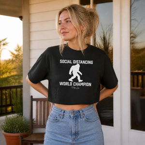 Social Distancing World Champion Cropped Boxy Tee — lifestyle hero