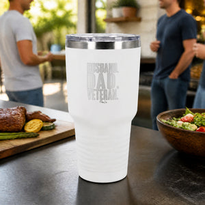 Husband Dad Veteran 30oz Engraved Tundra Tumbler — lifestyle