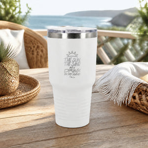 The Sun The Sand Drink In My Hand 30oz Engraved Tundra Tumbler — lifestyle