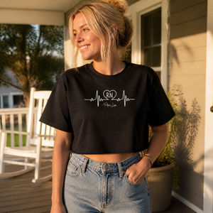 RN Nurse Heartbeat Cropped Boxy Tee — lifestyle hero