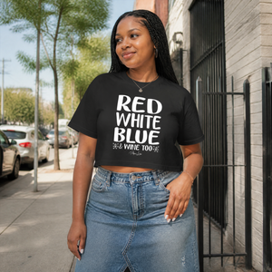 Red White Blue And Wine Too Cropped Boxy Tee — lifestyle hero