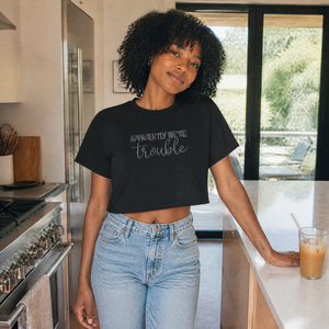 Light Blue Apparently We're Trouble Cropped Boxy Tee — lifestyle hero