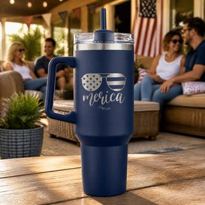 Merica 40oz Engraved Travel Tumbler — lifestyle