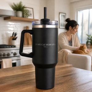 Cat Mom Era 40oz Engraved Travel Tumbler — lifestyle