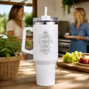 Sunrise Sunburn Sunset Repeat 40oz Engraved Travel Tumbler — lifestyle