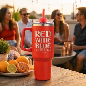 Red White Blue And Titos Too 40oz Engraved Travel Tumbler — lifestyle