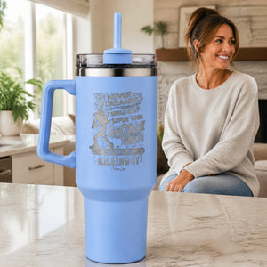 Super Cool Softball Mom 40oz Engraved Travel Tumbler — lifestyle