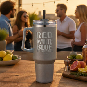 Red White Blue And Whiskey Too 40oz Engraved Travel Tumbler — lifestyle