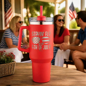 Stayin Fly On the 4th Of July 40oz Engraved Travel Tumbler — lifestyle