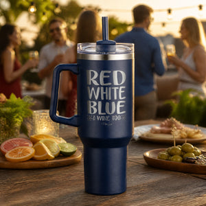 Red White Blue And Wine Too 40oz Engraved Travel Tumbler — lifestyle