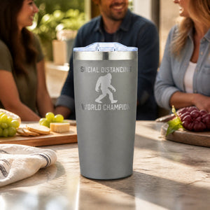 Social Distancing World Champion 20oz Engraved Adventure Tumbler — lifestyle