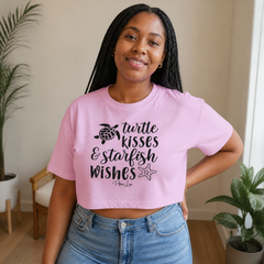 Turtle Kisses And Starfish Wishes Cropped Boxy Tee — lifestyle hero