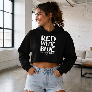 Red White Blue And Wine Too Cropped Hoodie — lifestyle hero