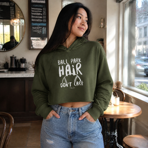 Ball Park Hair Don't Care Cropped Hoodie — lifestyle hero