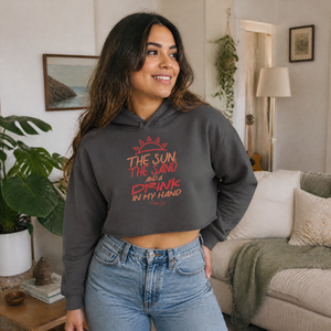 The Sun The Sand Drink In My Hand Cropped Hoodie — lifestyle hero