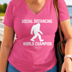Social Distancing World Champion Women's Graphic V-Neck — lifestyle hero