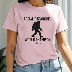 Social Distancing World Champion Premium Tee — lifestyle hero