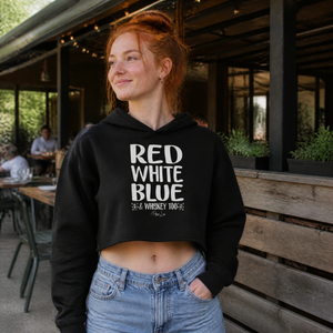 Red White Blue And Whiskey Too Cropped Hoodie — lifestyle hero