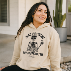 Dead Inside But Caffeinated Graphic Hoodie — lifestyle hero