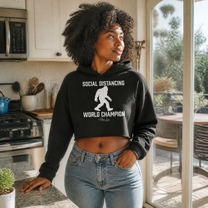Social Distancing World Champion Cropped Hoodie — lifestyle hero