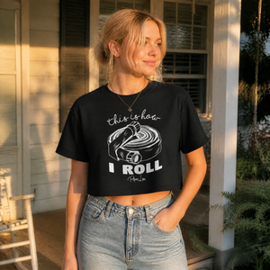 This Is How I Roll Red Hose Cropped Boxy Tee — lifestyle hero
