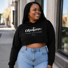 Caution I Have No Filter Cropped Hoodie — lifestyle hero