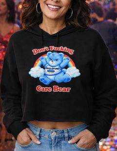 Blue Don't F*cking Care Bear Cropped Hoodie
