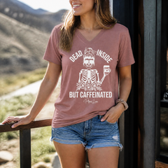 Dead Inside But Caffeinated Women's Graphic V-Neck — lifestyle hero