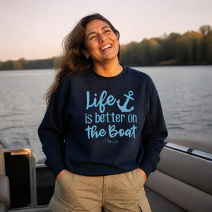 Life Is Better On The Boat Graphic Crewneck Sweatshirt lifestyle hero