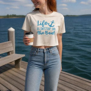 Life Is Better On The Boat Cropped Boxy Tee lifestyle hero