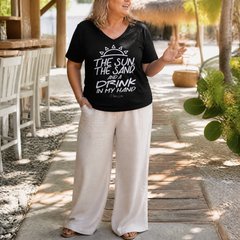The Sun, The Sand, & A Drink In My Hand Women's Graphic V-Neck — lifestyle hero