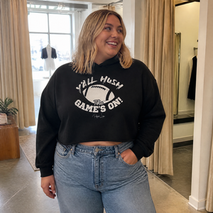 Y'all Hush The Game Is On Cropped Hoodie — lifestyle hero