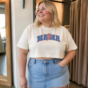 Mama (Red White And Blue) Cropped Boxy Tee — lifestyle hero