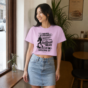 Super Cool Softball Mom Cropped Boxy Tee — lifestyle hero