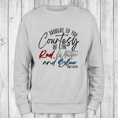Courtesy Of The Red, White, And Blue Cursive Crewneck Sweatshirt