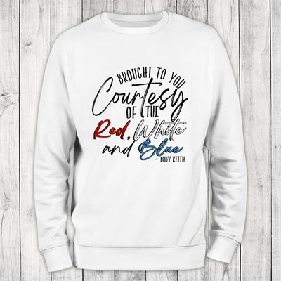 Courtesy Of The Red, White, And Blue Cursive Crewneck Sweatshirt