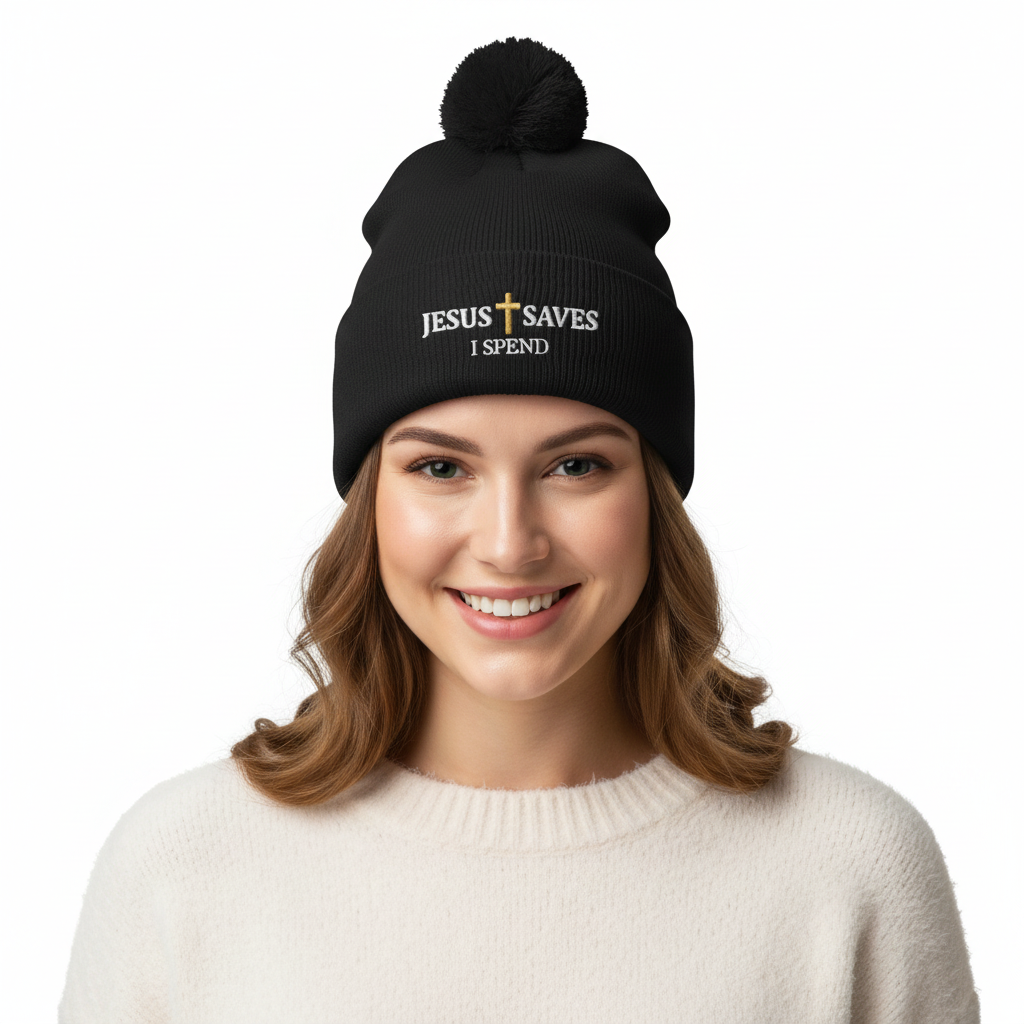 Jesus Saves I Spend Pom-Pom Knit Cap Beanie