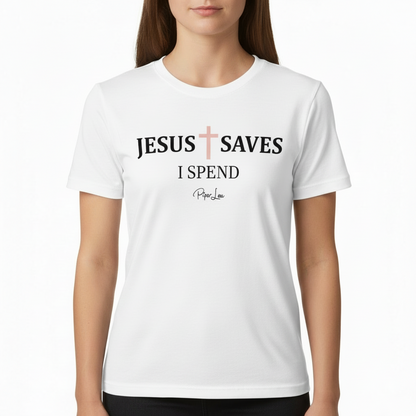 Jesus Saves I Spend White Graphic Tee