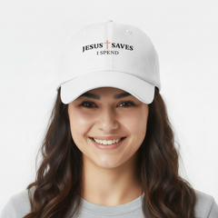 Jesus Saves I Spend Classic White Dad Hat
