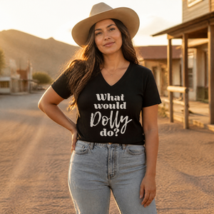 What Would Dolly Do Women's Graphic V-Neck — lifestyle hero