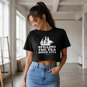 Spilling The Tea Since 1773 Cropped Boxy Tee — lifestyle hero