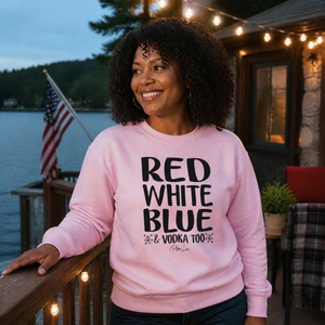 Red White Blue And Vodka Too Graphic Crewneck Sweatshirt lifestyle