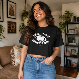 Y'all Hush The Game Is On Cropped Boxy Tee — lifestyle hero