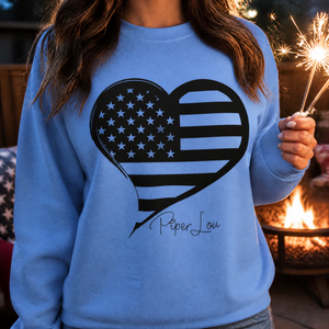 USA Flag Heart Graphic Crewneck Sweatshirt lifestyle