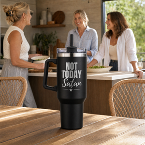Not Today Satan 40oz Engraved Travel Tumbler — lifestyle