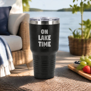 On Lake Time 30oz Engraved Tundra Tumbler — lifestyle